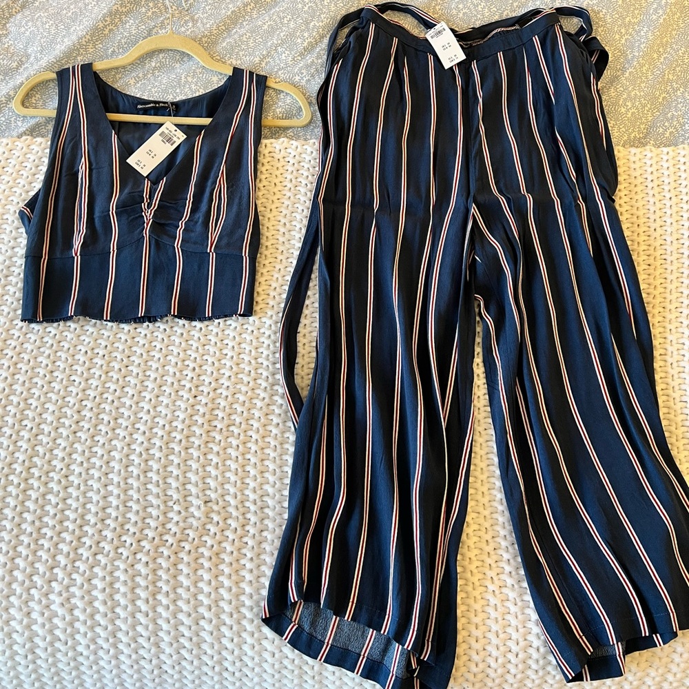 Abercrombie & Fitch Blue snd Red Stripe V-Neck Tank and Palazzo Pant Set